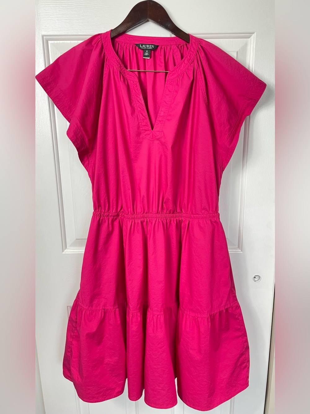 Ralph‎ Lauren Black Label 12 L Cotton Shirt Dress Large Women’s Pink Tiered